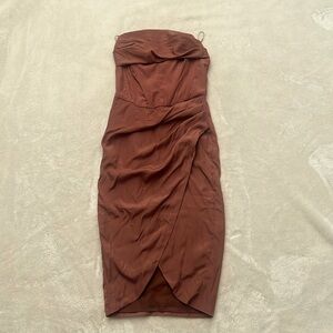 Bronze Strapless Dress with Draped Collar